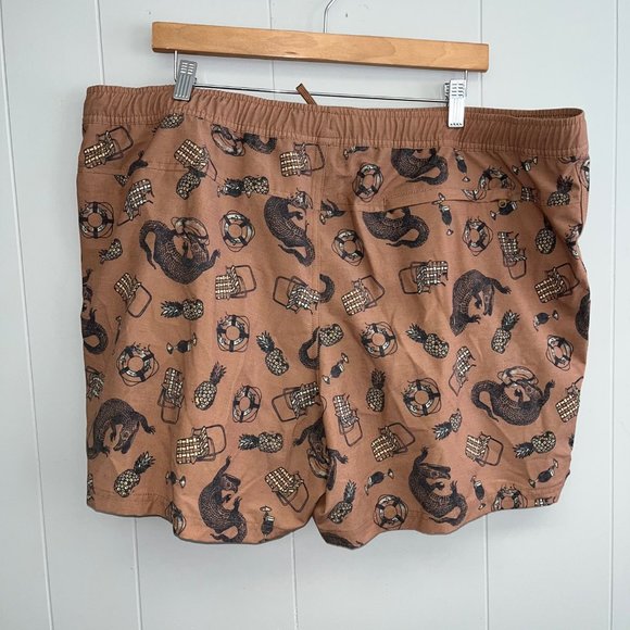 NWT Alpine Design Mens 5" Swim Shorts Brown Alligator Size XXL Trunks Boardshort - Picture 3 of 6